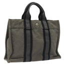 HERMES Fourre Tout PM Hand Bag Canvas Black Gray Silver Auth ti2833-1