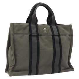 HERMES Fourre Tout PM Hand Bag Canvas Black Gray Silver Auth ti2833