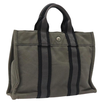 HERMES Fourre Tout PM Hand Bag Canvas Black Gray Silver Auth ti2833