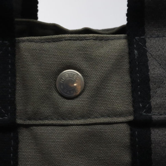 HERMES Fourre Tout PM Hand Bag Canvas Black Gray Silver Auth ti2833