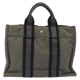 HERMES Fourre Tout PM Hand Bag Canvas Black Gray Silver Auth ti2833 - 0