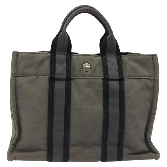 HERMES Fourre Tout PM Hand Bag Canvas Black Gray Silver Auth ti2833