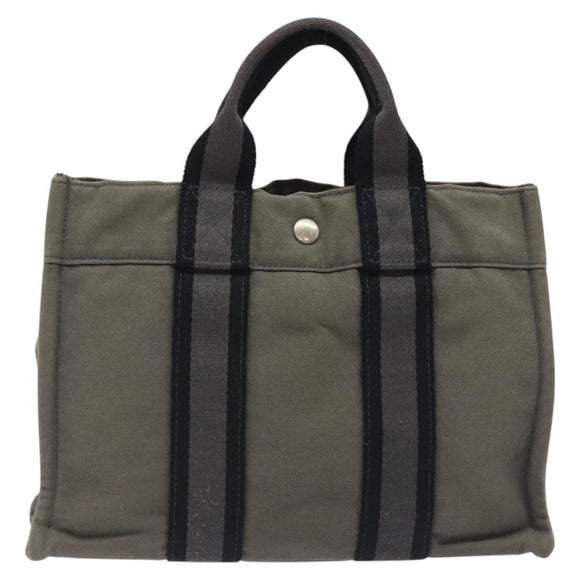 HERMES Fourre Tout PM Hand Bag Canvas Black Gray Silver Auth ti2833