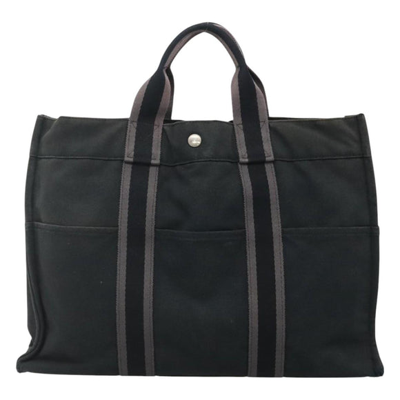 HERMES Fourre Tout MM Hand Bag Canvas Black Auth ti2835