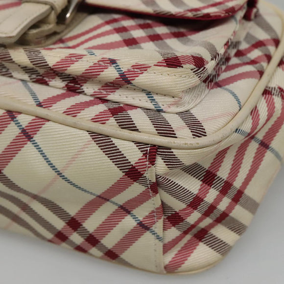 BURBERRY Nova Check Blue Label Shoulder Bag Nylon White Auth ti2846