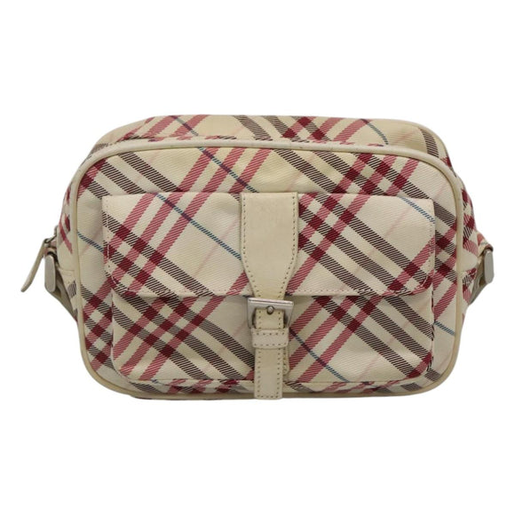 BURBERRY Nova Check Blue Label Shoulder Bag Nylon White Auth ti2846