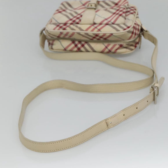 BURBERRY Nova Check Blue Label Shoulder Bag Nylon White Auth ti2846