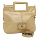 BURBERRY Blue Label Hand Bag Leather 2way Gold Auth ti2851-1