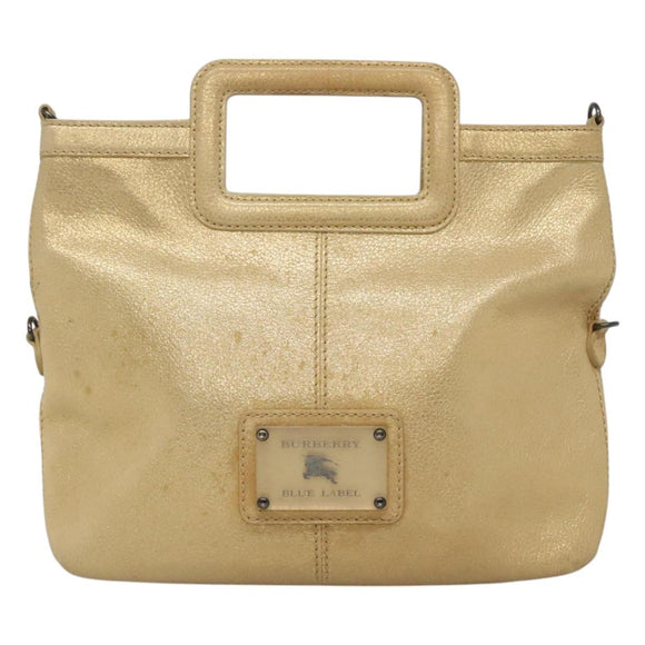 BURBERRY Blue Label Hand Bag Leather 2way Gold Auth ti2851