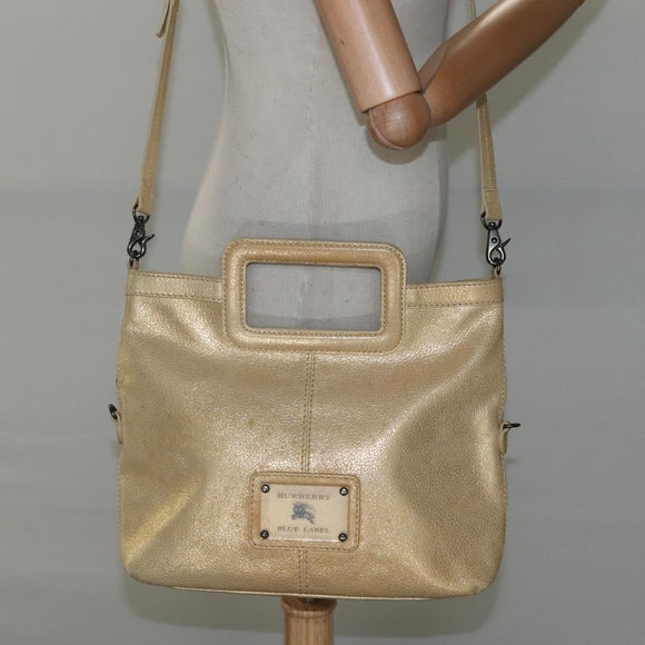 BURBERRY Blue Label Hand Bag Leather 2way Gold Auth ti2851