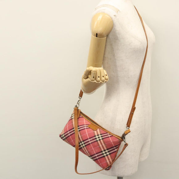 BURBERRY Nova Check Blue Label Shoulder Bag Canvas 2way Red Auth ti2856