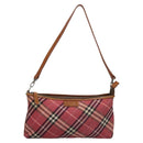 BURBERRY Nova Check Blue Label Shoulder Bag Canvas 2way Red Auth ti2856-13