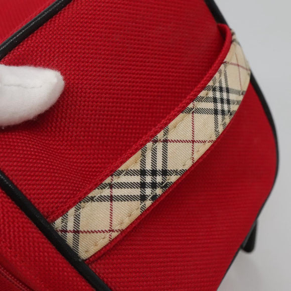 BURBERRY Vanity Cosmetic Pouch Canvas Red Auth ti2868