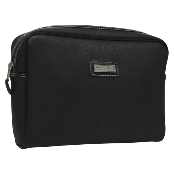 Christian Dior Honeycomb Canvas Clutch Bag PVC Leather Black Silver Auth ti2892