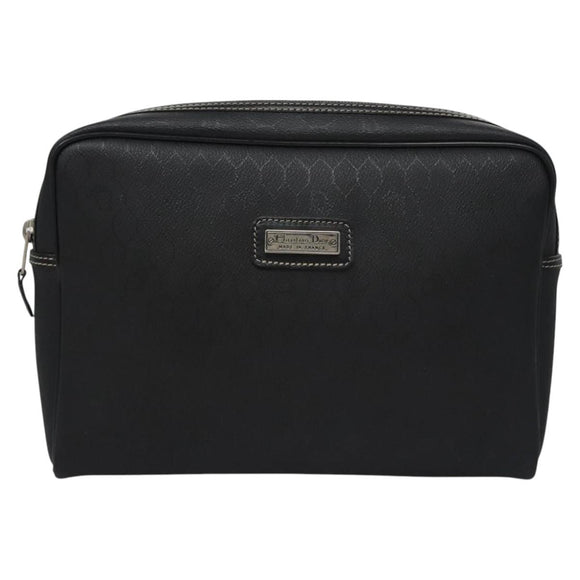 Christian Dior Honeycomb Canvas Clutch Bag PVC Leather Black Silver Auth ti2892