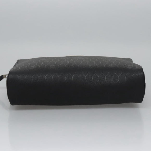 Christian Dior Honeycomb Canvas Clutch Bag PVC Leather Black Silver Auth ti2892