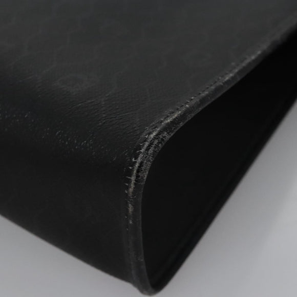 Christian Dior Honeycomb Canvas Clutch Bag PVC Leather Black Gold Auth ti2893
