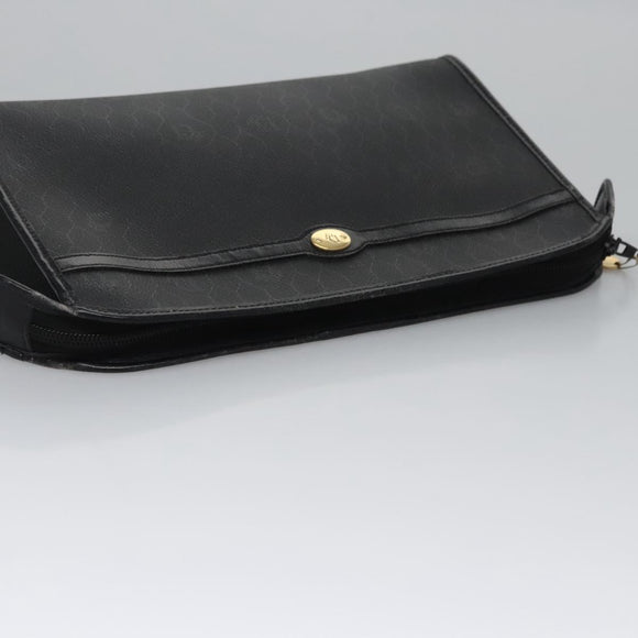 Christian Dior Honeycomb Canvas Clutch Bag PVC Leather Black Gold Auth ti2893