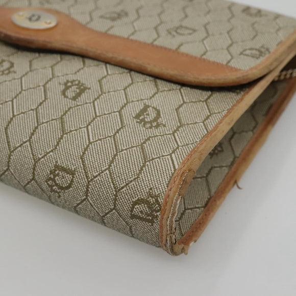 Christian Dior Honeycomb Canvas Chain Schoudertas PVC Leer Beige Auth ti2898