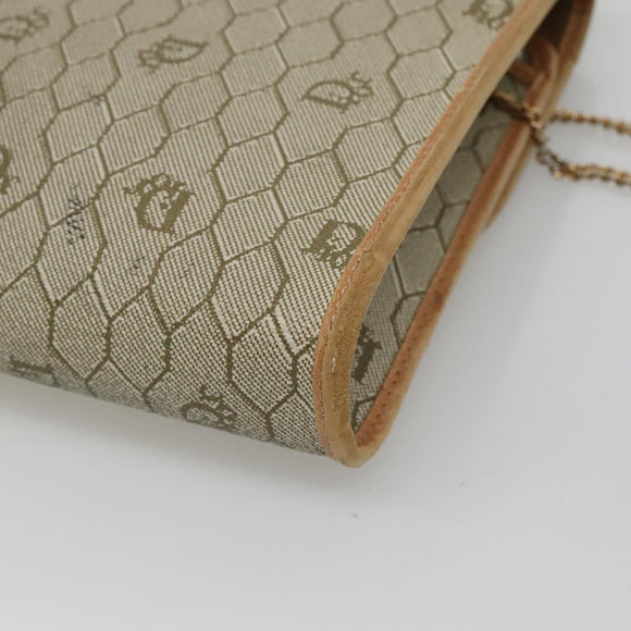 Christian Dior Honeycomb Canvas Chain Schoudertas PVC Leer Beige Auth ti2898