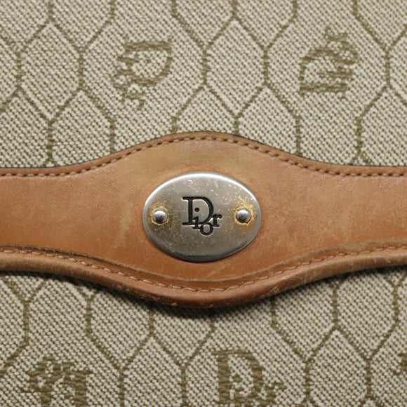 Christian Dior Honeycomb Canvas Chain Shoulder Bag PVC Leather Beige Auth ti2898