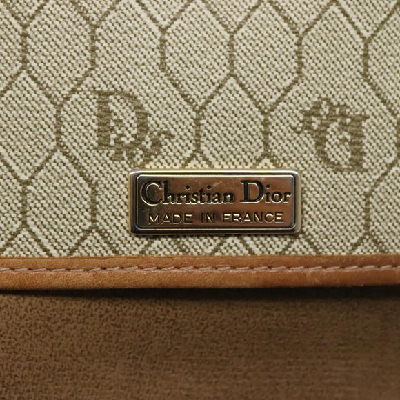 Christian Dior Honeycomb Canvas Chain Shoulder Bag PVC Leather Beige Auth ti2898