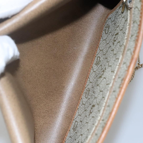 Christian Dior Honeycomb Canvas Chain Shoulder Bag PVC Leather Beige Auth ti2898