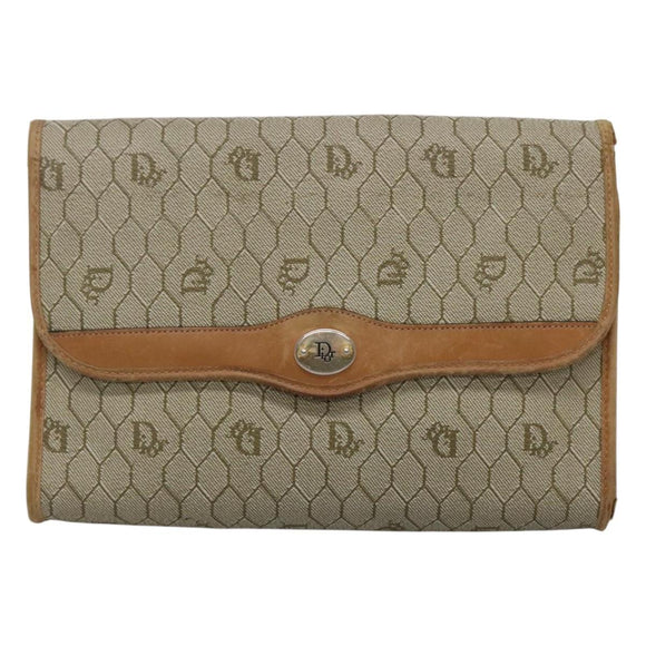 Christian Dior Honeycomb Canvas Chain Schoudertas PVC Leer Beige Auth ti2898