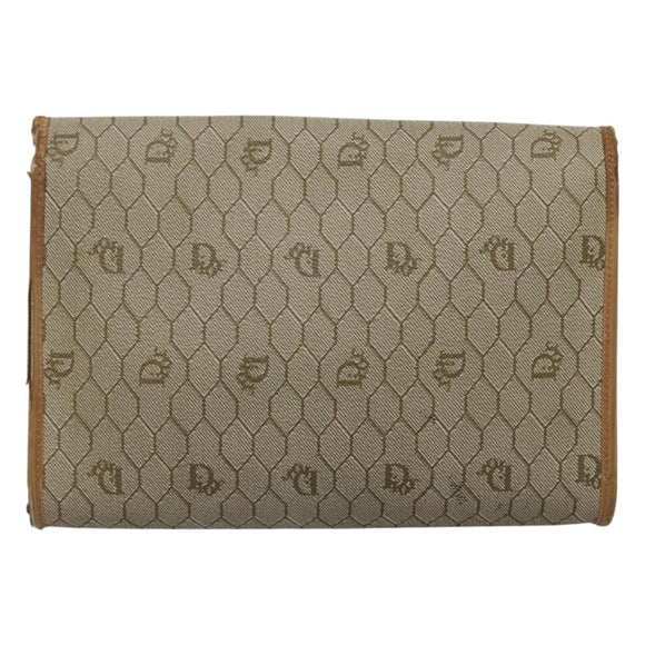 Christian Dior Honeycomb Canvas Chain Shoulder Bag PVC Leather Beige Auth ti2898