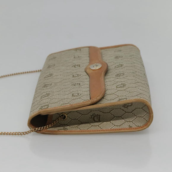 Christian Dior Honeycomb Canvas Chain Schoudertas PVC Leer Beige Auth ti2898