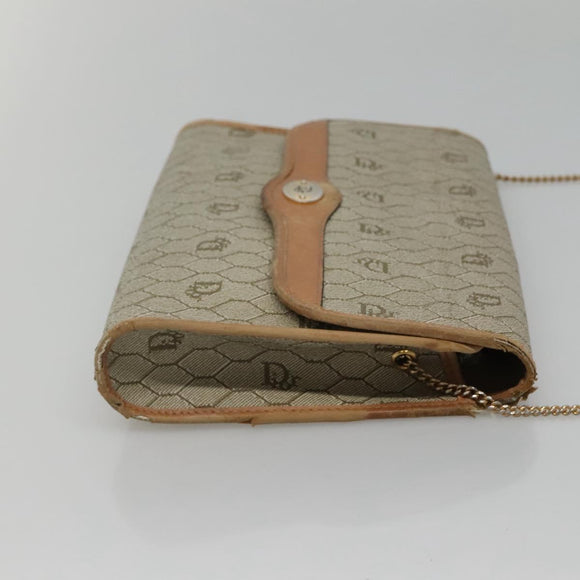 Christian Dior Honeycomb Canvas Chain Schoudertas PVC Leer Beige Auth ti2898