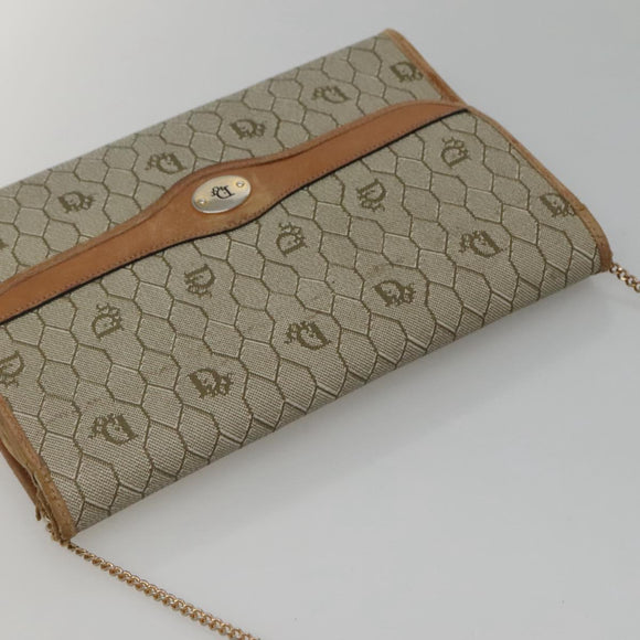 Christian Dior Honeycomb Canvas Chain Schoudertas PVC Leer Beige Auth ti2898
