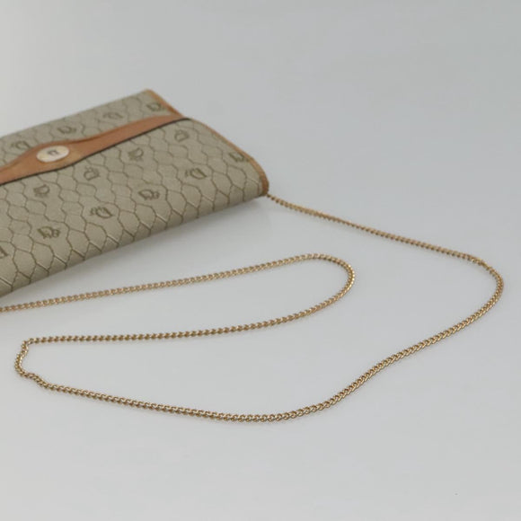 Christian Dior Honeycomb Canvas Chain Schoudertas PVC Leer Beige Auth ti2898