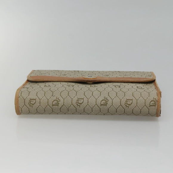 Christian Dior Honeycomb Canvas Chain Shoulder Bag PVC Leather Beige Auth ti2898