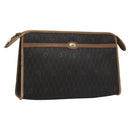 Christian Dior Honeycomb Canvas Clutch Bag PVC Leather Black Auth ti2901-1