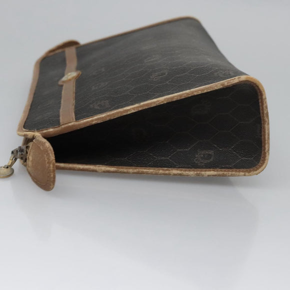 Christian Dior Honeycomb Canvas Clutch Bag PVC Leather Black Auth ti2901