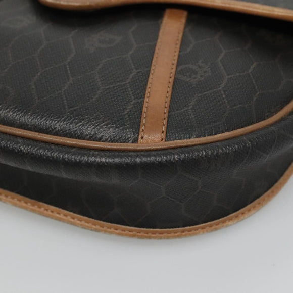 Christian Dior Honeycomb Canvas Shoulder Bag PVC Leather Black Auth ti2903