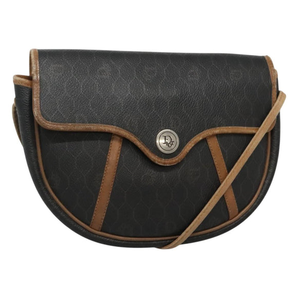 Christian Dior Honeycomb Canvas Shoulder Bag PVC Leather Black Auth ti2903
