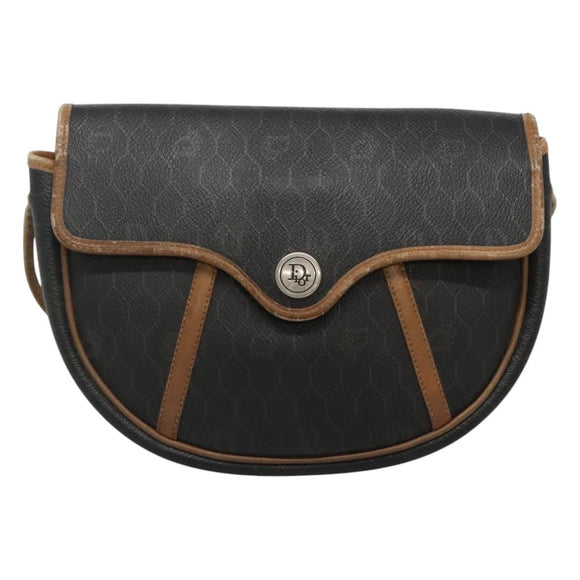 Christian Dior Honeycomb Canvas Shoulder Bag PVC Leather Black Auth ti2903