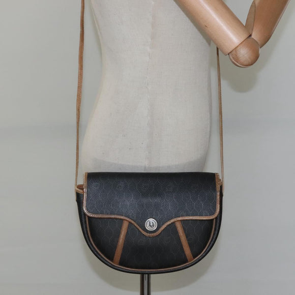 Christian Dior Honeycomb Canvas Shoulder Bag PVC Leather Black Auth ti2903