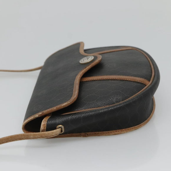 Christian Dior Honeycomb Canvas Shoulder Bag PVC Leather Black Auth ti2903