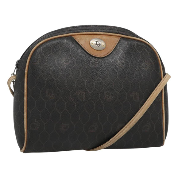 Christian Dior Honeycomb Canvas Shoulder Bag PVC Leather Black Auth ti2906