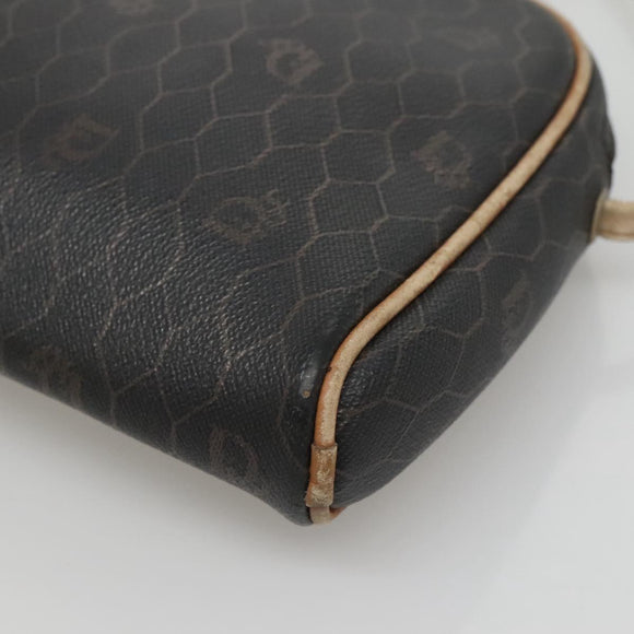 Christian Dior Honeycomb Canvas Shoulder Bag PVC Leather Black Auth ti2906