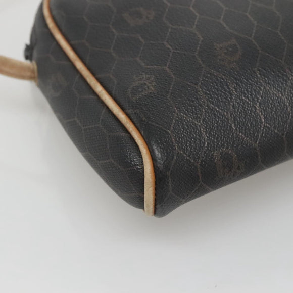 Christian Dior Honeycomb Canvas Shoulder Bag PVC Leather Black Auth ti2906