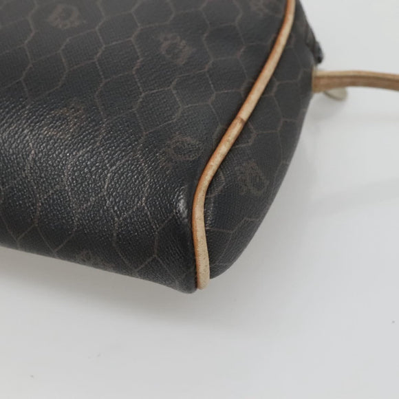 Christian Dior Honeycomb Canvas Shoulder Bag PVC Leather Black Auth ti2906