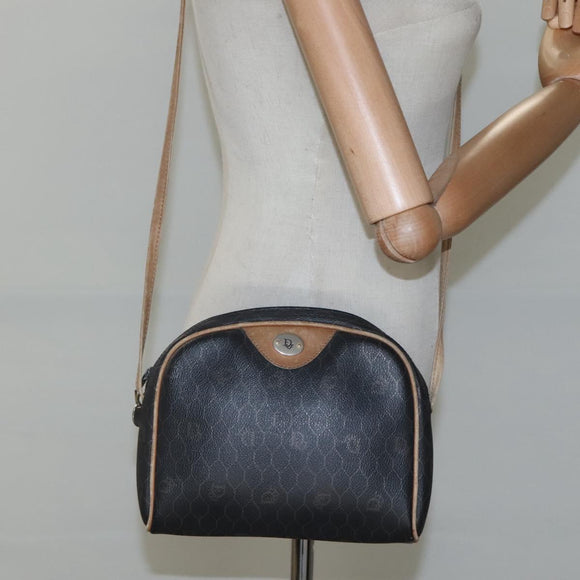 Christian Dior Honeycomb Canvas Shoulder Bag PVC Leather Black Auth ti2906