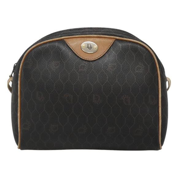 Christian Dior Honeycomb Canvas Shoulder Bag PVC Leather Black Auth ti2906