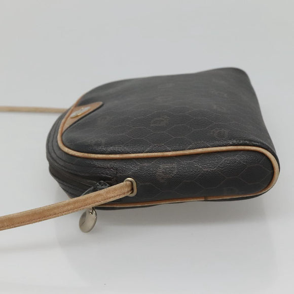 Christian Dior Honeycomb Canvas Shoulder Bag PVC Leather Black Auth ti2906