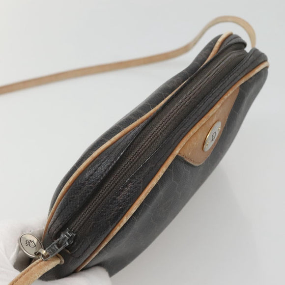 Christian Dior Honeycomb Canvas Shoulder Bag PVC Leather Black Auth ti2906