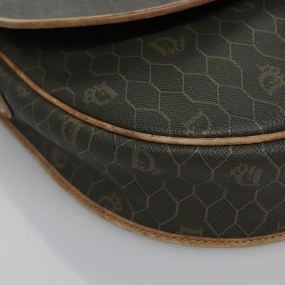 Christian Dior Honeycomb Canvas Shoulder Bag PVC Leather Black Auth ti2907
